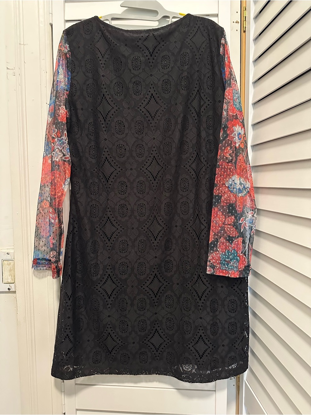 Desigual Black Eyelet Dress with Floral Mesh Sleeves